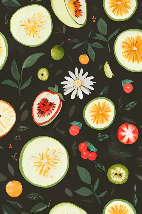 masterpiece, top quality, kpstyle, multiple fruits, simple background,