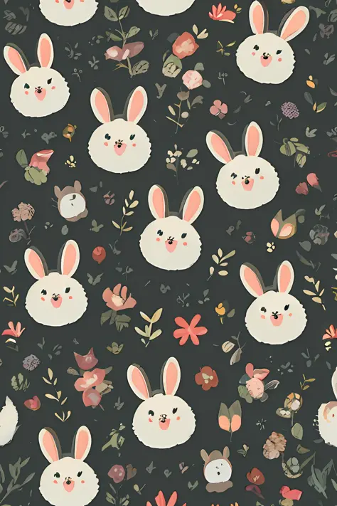 sticker, rabbit, illustration, simple, white background