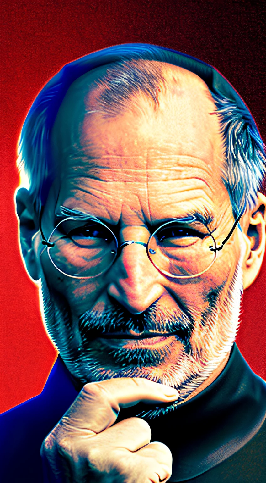 1man, old man, very Steve Jobs, deep set eyes, very thin, black simple turtle knitwear, confident, convincing, serious, portrait, front look, 4k, high-res, best quality, illustration --auto