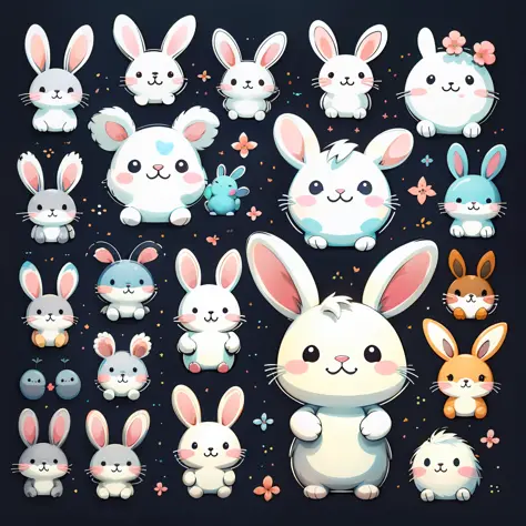stickers, cute bunnies, simple backgrounds,