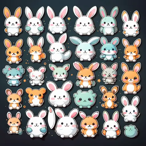stickers, cute bunnies, simple backgrounds,