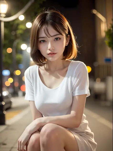 ((Best Quality, 8k, Masterpiece: 1.3, Raw Photo)), Sharp Focus: 1.2, (1 aespa Girl: 1.2), (Realistic, Photorealistic: 1.37), (Face Focus: 1.1), Cute Face, Tenderness, Small Breasts, Flat Breasts, Short Messy Hair, (White Casual Shirt: 1.1), Beautiful Woman...