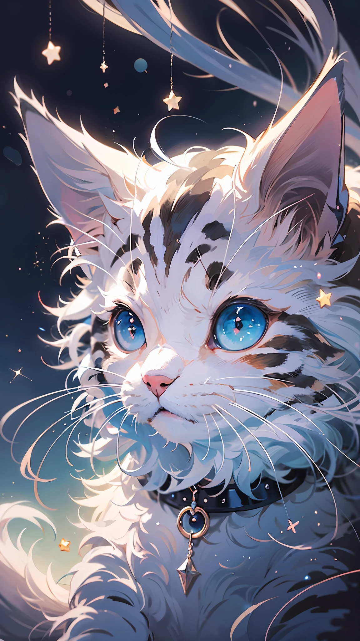 Anime cat with blue eyes and stars in the background - SeaArt AI