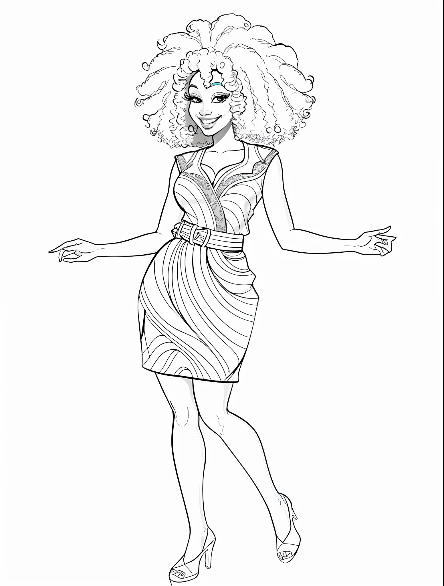 A drawing of a woman in a dress with curly hair - SeaArt AI