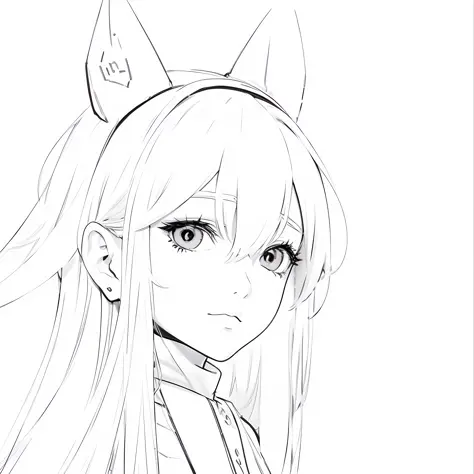 a drawing of a girl with long hair and a big headband, intense line art, clean anime outlines, line art!!, lineart, perfect line...