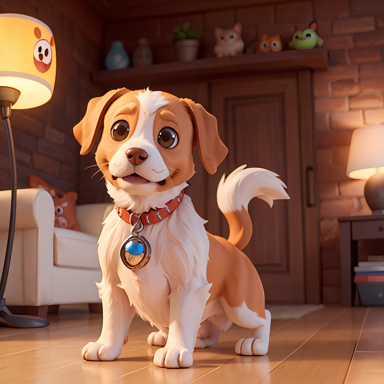 Entzückender süßer Hund im Pixar-Stil, Disney-Stil, Pixar-Animation, Charakter-Design, renderman, gemütliche Beleuchtung