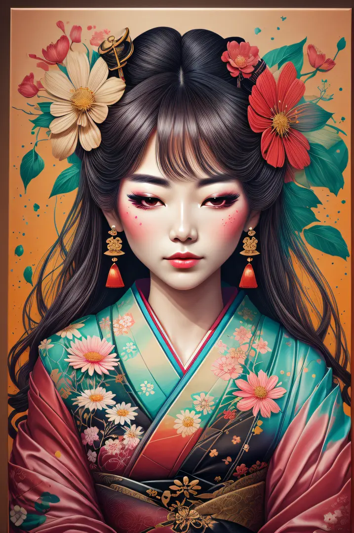 smudge art,cores pasteis(1geisha)drips,melt,flowers background