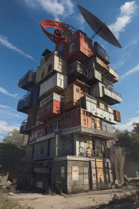 Treetops, (masterpiece), (top quality), (cars: 1.1), Container_building, wasteland, fantasy, surreal,
POV, Industrial Punk, Steam Style, Post-Apocalyptic World, (Tower: 1.5),