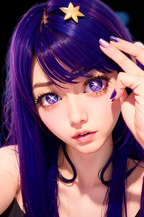 Hoshino Ai, long hair, purple hair, streaked hair ,purple eyes, star-shaped pupils, hair ornament, wearing sexy cop uniform 
Dea...