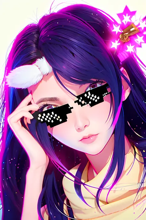 Hoshino Ai, long hair, purple hair, streaked hair ,purple eyes, star-shaped pupils, hair ornament,
DealWithIt