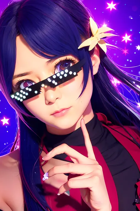 Hoshino Ai, long hair, purple hair, streaked hair ,purple eyes, star-shaped pupils, hair ornament,
DealWithIt