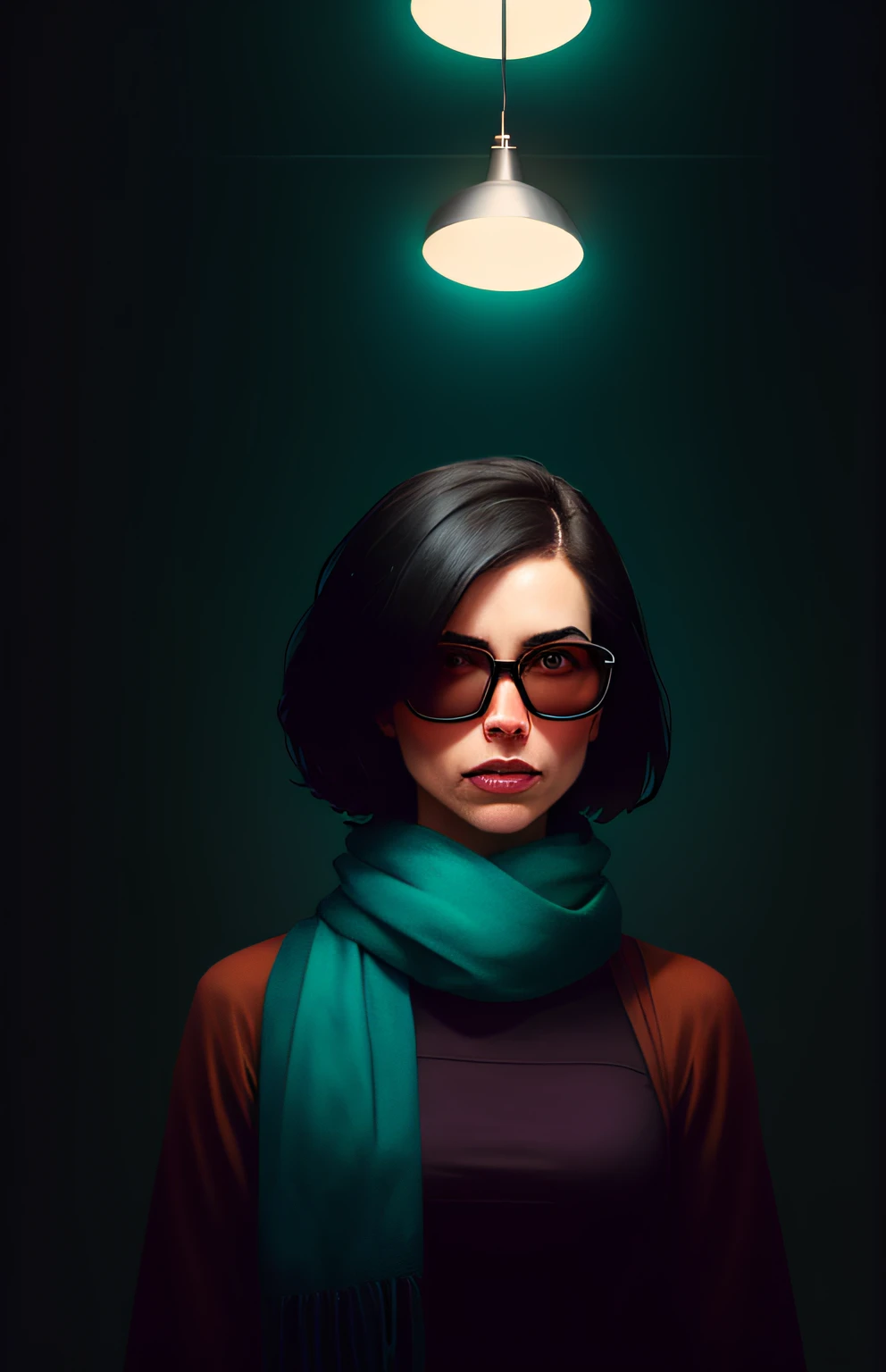 (Dark photo: 1.1), epic realistic, halo portrait, sunglasses, blue eyes, tartan scarf, black hair, very short, short hair, by Atey Ghailan, by Greg Rutkowski, by Greg Tocchini, by James Gilleard, by Joe Fenton, by Kaethe Boucher, gradient yellow, black, brown and magenta color scheme, grunge aesthetic !! graffiti tag wall background, art by greg rutkowski and artgerm, soft cinematic light, adobe lightroom, photolab, hdr, complex, highly detailed, (depth of field: 1.4), faded, (neutral colors: 1.2), (HDR: 1.4), (muted colors: 1.2), hyperdetailed, (artstation: 1.4), kinematics, warm lights, dramatic light, (intricate details: 1.1), complex background, (rutkowski: 0.66), (teal and orange: 0.4)