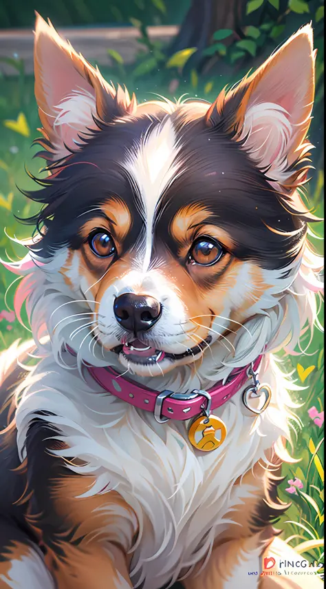 there is a dog with pink hair sitting on a bench, kawaii realistic portrait, adorable digital painting, high quality portrait, cute portrait, cute detailed digital art, furry character portrait, painted in anime painter studio, cute corgi, painting of cute...