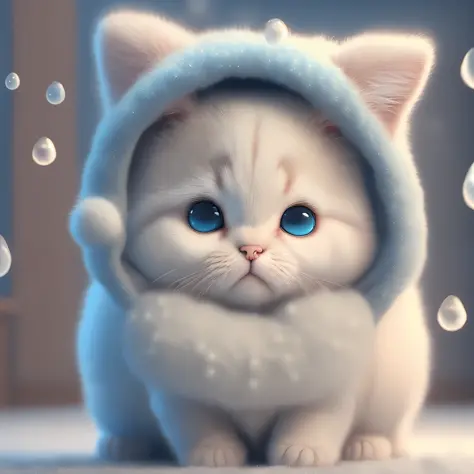 A cat playing with furballs, cute, dreamy, looking at you, very, very normal cute, beautiful, beautiful, detailed, crystal clear, water droplets exploding --auto