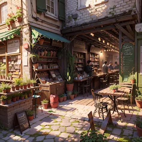 marché aux puces de saint-ouen, there is a patio , by senior environment artist, relaxing concept art, inspired by senior enviro...