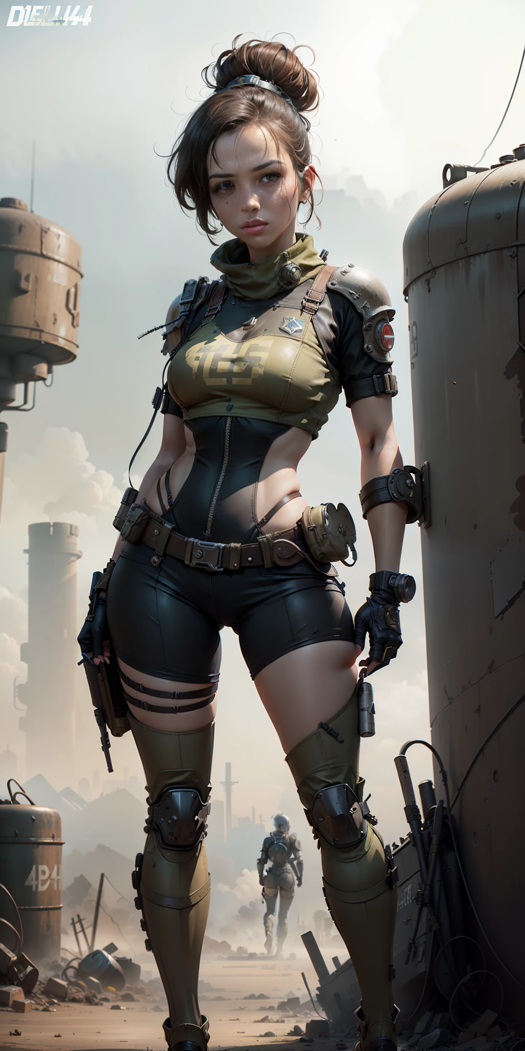 ((fallout 4)) drawing image of a black woman with a rifle, standing, in an armored vault suit suit, female character concept art, Fallout Wasteland art, detailed, Fallout suit, female character art, with a light leather armor, post-apocalyptic scavenger, ((white background)), post-apocalyptic explorer, female punk diesel, hyperdetailed full-body shot,  Post-apocalyptic costume, dieselpunk