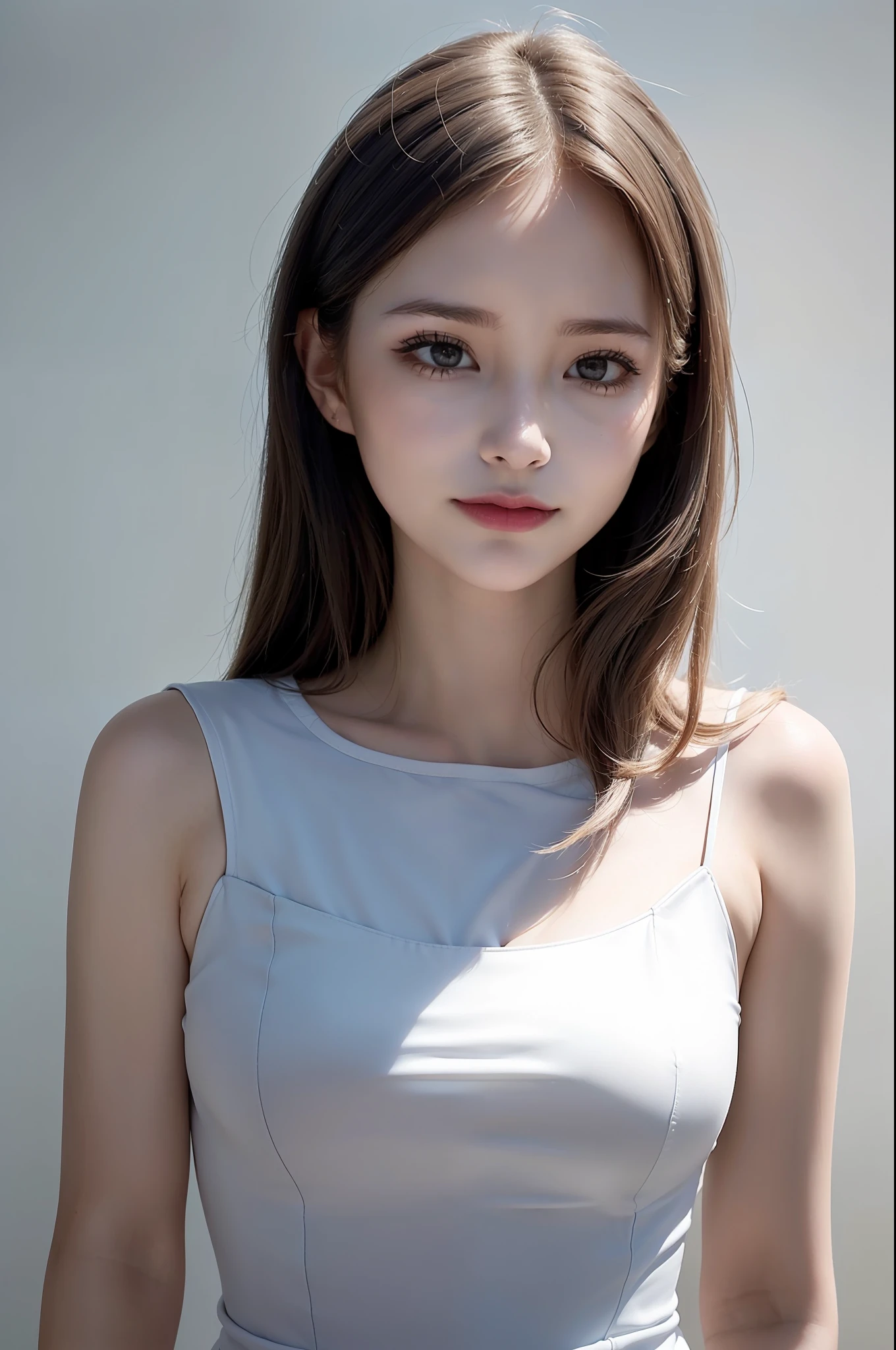 photo of a 18 y.o girl, beautiful vintage color, instagram (photorealistic, high resolution:1.4), ((puffy eyes)), looking at viewer, , full body (8k, RAW photo, best quality, masterpiece:1.2), (realistic, photo-realistic:1.37), (sharp focus:1.2), professional lighting, photon mapping, radiosity, physically-based rendering, (pale skin:1.2), (medium breasts:1.2), looking at viewer, (middle hair:1.5), portrait, purple eyes, (sliver hair:1.1), bangs, (simple background:1.4), solo, upper body, realistic, (masterpiece:1.4), (best quality:1.4), (shiny skin), fashion girl, makeup, smile(skinny, closed mouth,shy:1.3), (sheer sun dresses:1.5513), (standing:1.1), medium bust, sexy pose, {NSFW:1.2},