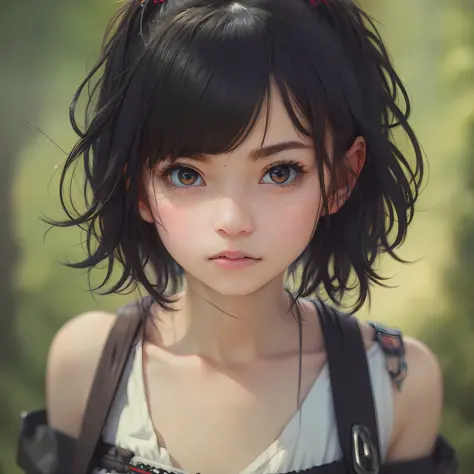 (masterpiece), 1girl with black short messy hair, punk style, big honey eyes, ultra detailed face and eyes, embarrassed face, freckles, 8k, ultra hd --auto --s2