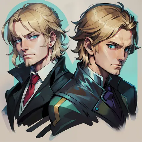 anime image of a man with blonde hair and a brown jacket, johan liebert, johan liebert mixed with alucard, johan liebert mixed w...