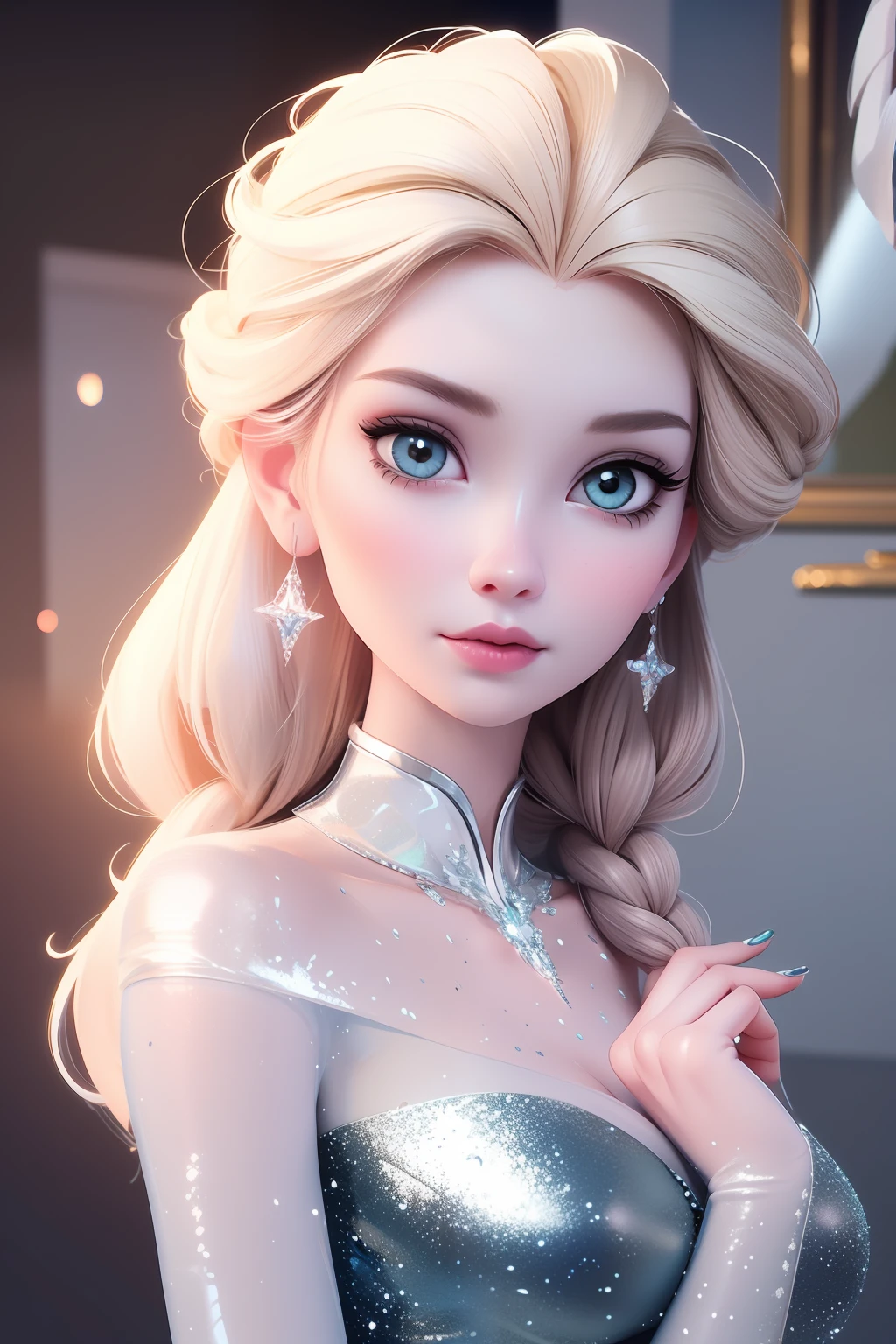 3D-Charakter,Elsa,(Ganzkörper:1.2),einfacher Hintergrund, Meisterwerk,beste Qualität,(roter farbverlaufshintergrund:1.1)