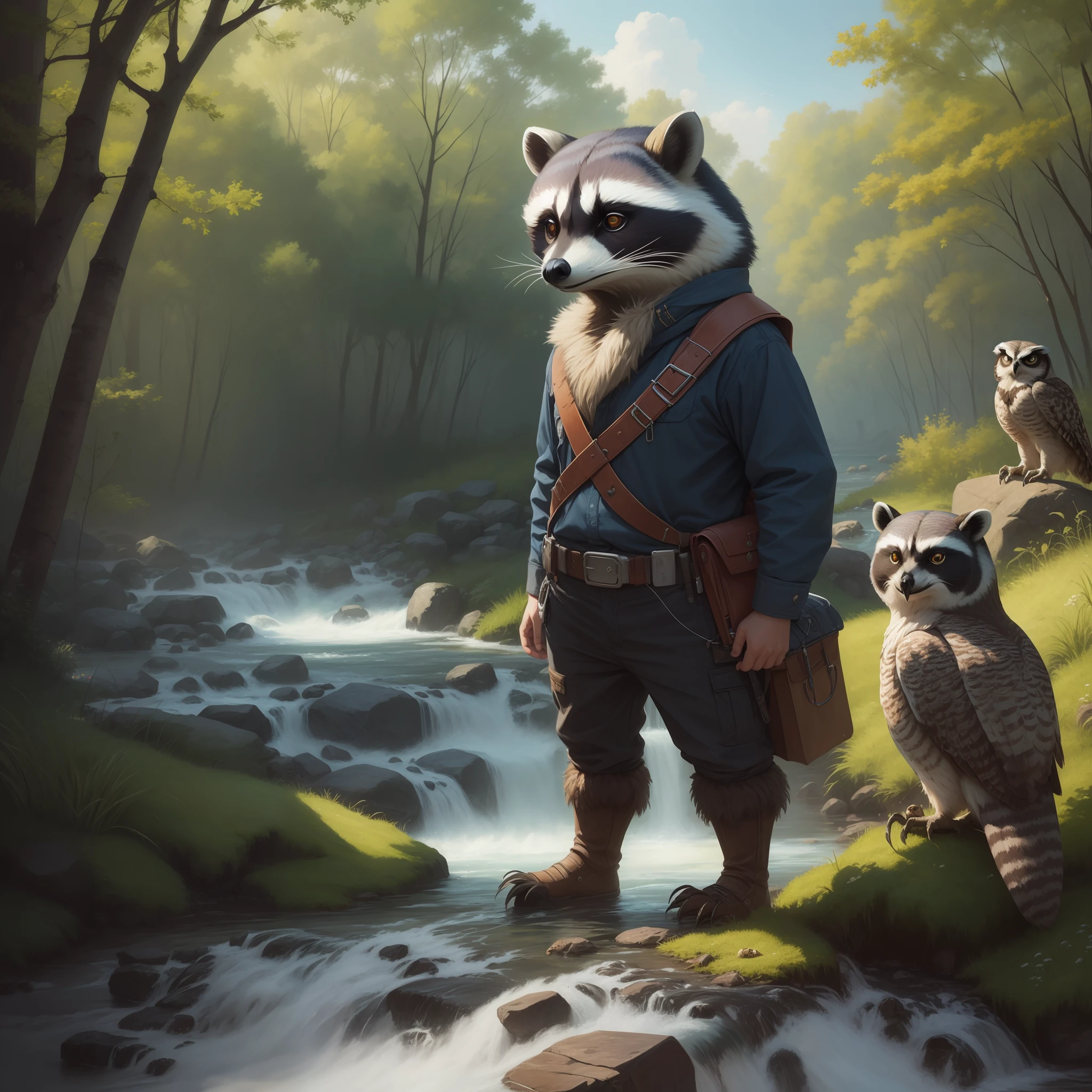 Solo Raccoon, painting, engineer, inventor, fantasy - SeaArt AI