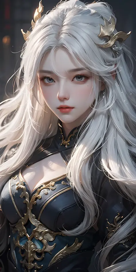 Close-up of a woman with white hair and white mask, beautiful figure painting, Guvitz, Guwiz style artwork, white-haired god, Ya...