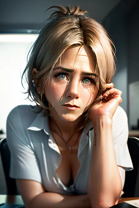 Jennifer Aniston sexy, 19 years, ((masterpiece)), (((best quality))), ((ultra detailed)), UHD, 8K, (((high resolution))), ((illustration)), (semi-realistic)), (highlights), sharp focus, front lighting, intense shadows, ((beautiful extremely detailed eyes))...