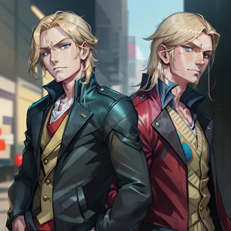 anime image of a man with blonde hair and a brown jacket, johan liebert, johan liebert mixed with alucard, johan liebert mixed w...