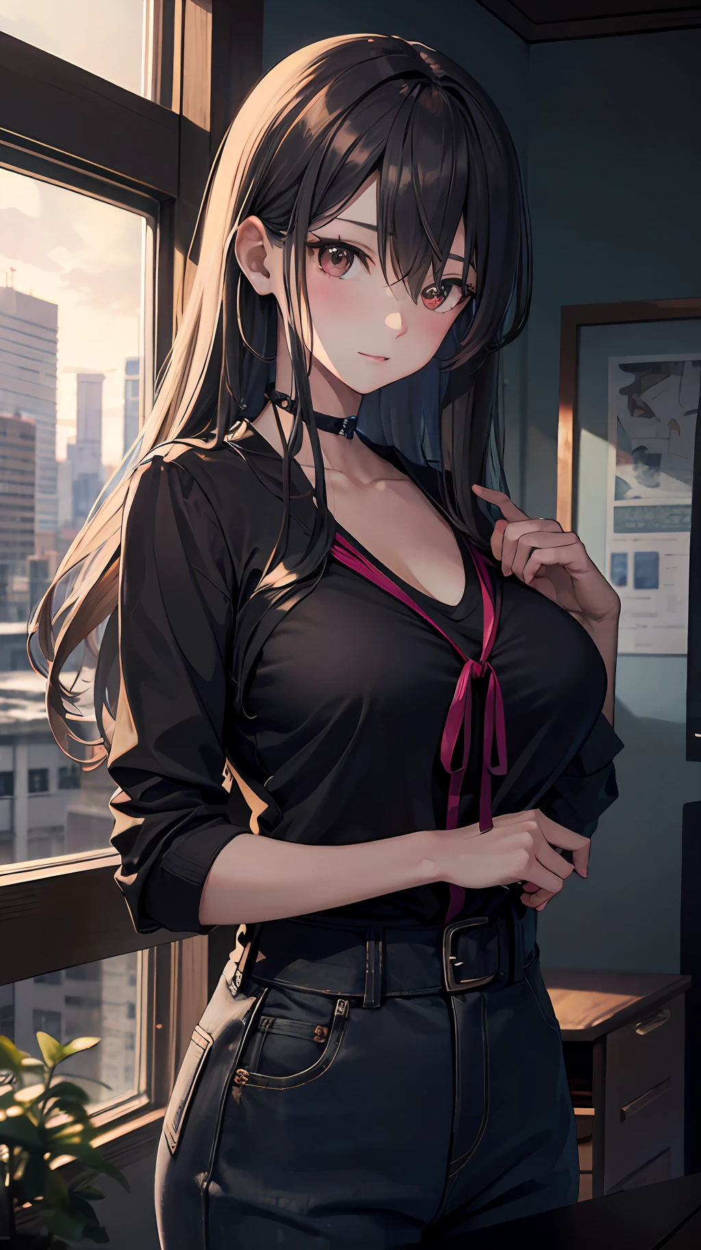 Chica anime con grandes pechos posando frente a la ventana, ((Pecho bien abierto)), ((Parte superior del cuerpo)), ((centrarse en las personas)), chicas anime seductoras, Los mejores fondos de pantalla de anime 4K Konachan, chicas perfectas de pelo gris, encantadoras chicas anime, fondos de pantalla animados 4k, Fondos de pantalla Manga 4K,, arte de anime digital detallado, mejores chicas anime, hermosa chica anime, ciberpunk, ilustraciones de anime detalladas, hermosa mujer atractiva anime