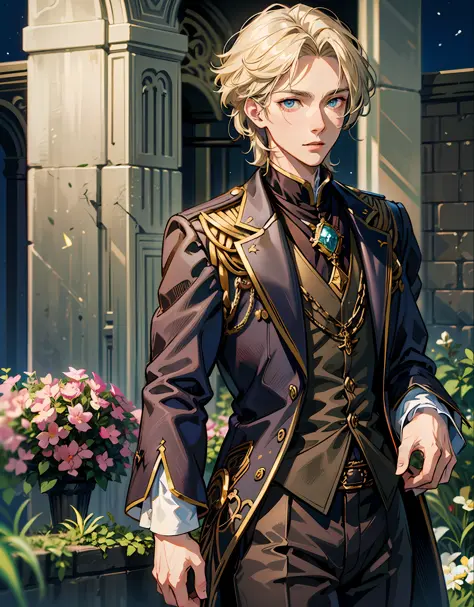(absurdres, highres, ultra detailed, HDR), 2d anime graphic, masterpiece, best quality, natural light and shadow, handsome, 1 solo slim male, finely detailed blue eyes and detailed face, blonde cascade bob with bangs hairstyles, character Mikaela Haykuya, ...