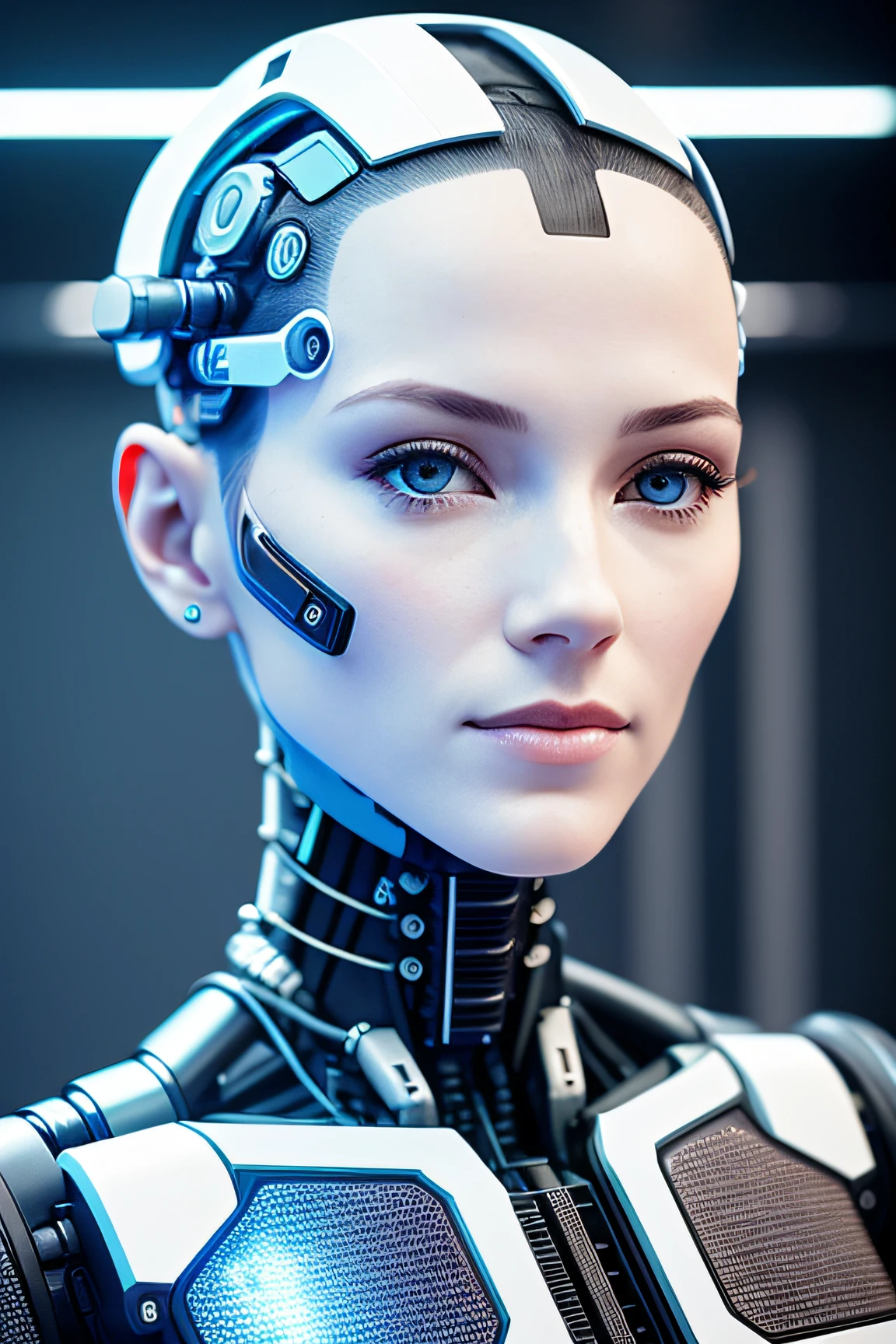 Eine futuristisch anmutende Anwaltskanzlei, mit einem Mann, einem Anwalt und einem humanoiden Roboter, Laptop in ON, aufleuchten, Technologie, die sich im Jahr 2050 mit der Natur überschneidet, im Stil der filmischen, Kinematographie, geringe Schärfentiefe, Thema im Fokus, Schön, filmisch.