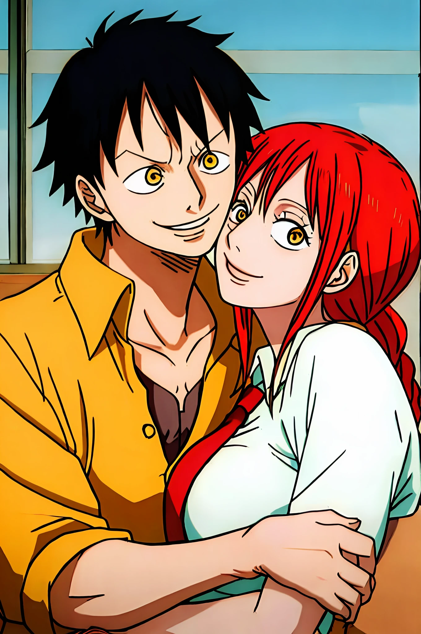 makima , monkey d.luffy, couple, husband and wife,happy, lovey dovey