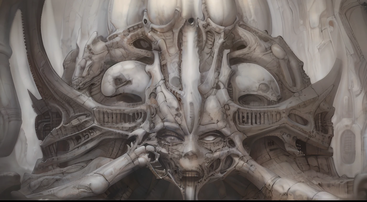 made by H R Giger.  intricate, beautiful face detailed, intricate complexity,   4 k, concept art, by wlop, artgerm, greg rutkowski,   sharp focus, volumetric lighting, cinematic lighting, Octane Render, Detailed and Intricate, Macro, Lens Flare