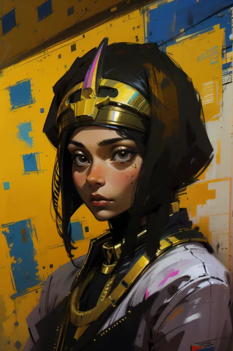 1  Egyptian girl,  anubis, horus
(digital painting  by Andre Kohn and Jean-Michel Basquiat	)