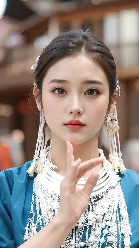 a close up of a woman with a finger on her lips, chinese girl, traditional beauty, very beautiful face, ancient chinese beauties...