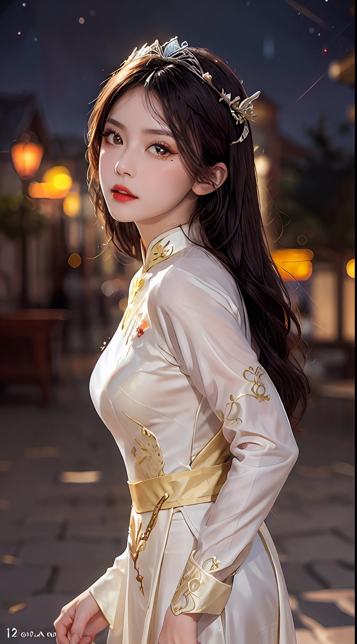 1 27歲女孩, 1 十二生肖 goddess from the future, goddess of the pink and purple 12 十二生肖s, the goddess of the 十二生肖 in a yellow ao dai, a 12 十二生肖 ao dai with many black lace detail, mythology Goddess of the 12 十二生肖s from the future, 十二生肖 ♏, luxurious glittering 十二生肖 style, 黑暗而神秘的版本, 十二生肖 crown, 口紅 嘴唇 紅色, 薄而美麗的嘴唇, 嘴閉著, 由 karol bak 和 pino daeni 製作的角色, 複雜的細節, 詳細背景, 非常詳細, 光魔法, 一个女人, 清晰的臉, 長髮瀏海, 美麗的臉龐細節和比例勻稱的眼睛, (透明的黃色眼睛: 1.8), 圓圓的大眼睛和非常漂亮細緻的妝容, 遠見, 真丝连衣裙, 神秘妝容 , 雙瀏海和染成淺金髮 , 上半身肖像, 十二生肖 goddess portrait, 手臂鬆鬆地垂著, 真實生動的照片, (stars make up the 十二生肖: 1.7), (sky background 十二生肖 and fictitious space and time portal: 1.8), 小說藝術, 原始照片, 漢服圖片, 最好的照片, 最好的照片 quality, 8K畫質, 8K 超高清, 超级逼真, 實拍最經濟, 女神姿勢性感誘人,