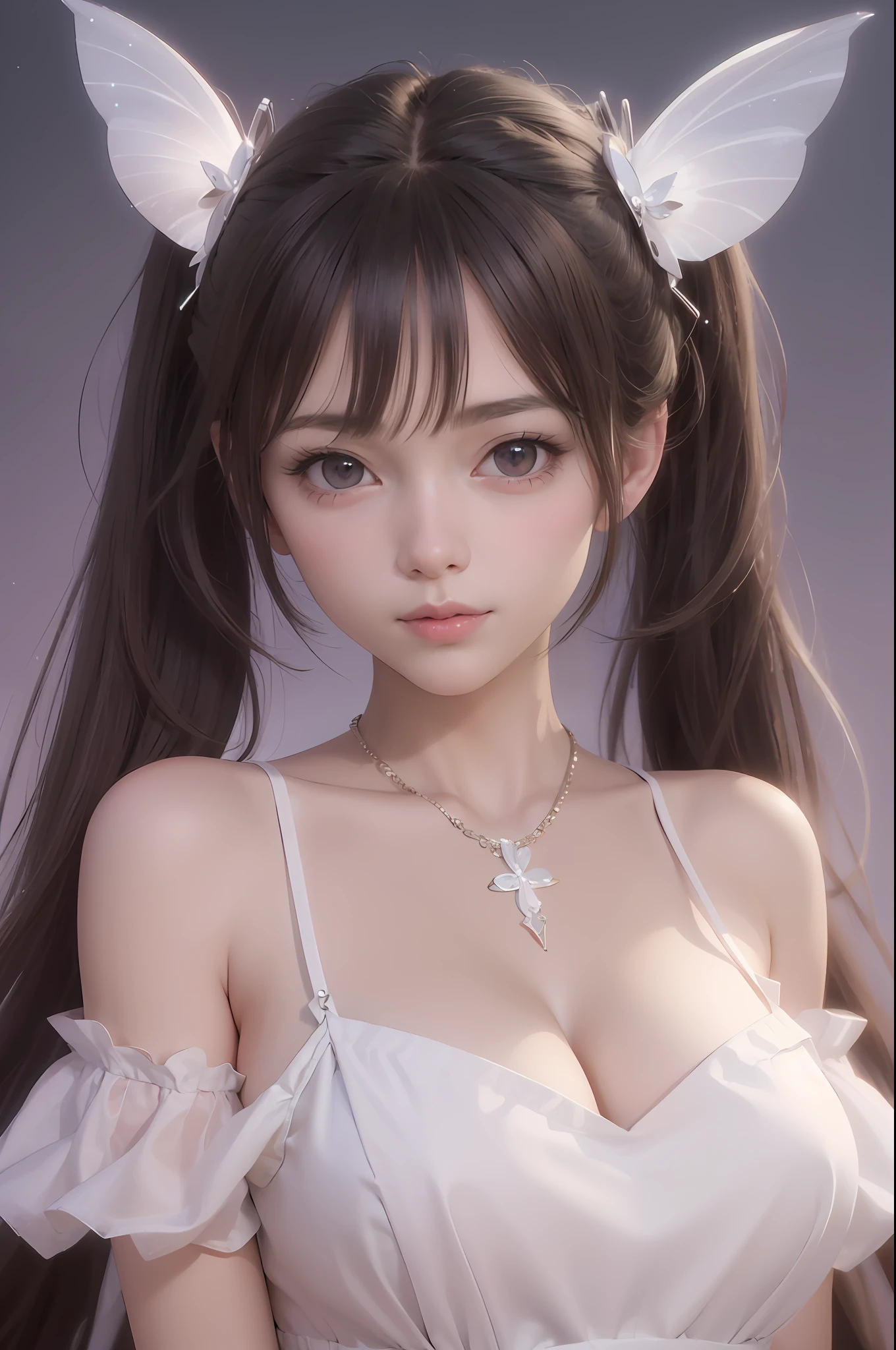 un primer plano de una mujer con cabello largo y vestido blanco, guweiz, obra de arte al estilo de guweiz, arte cg anime suave, Estilo anime realista 3D., Retrato realista kawaii, chica anime joven realista, tendencia en cgstation, anime 3d realista, anime fotorrealista girl render, anime fotorrealista, hermosa chica anime, obra maestra de guweiz