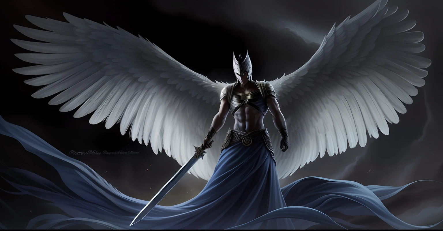 wings of an anjo with a sword and a sword in his hand, humano alado ...