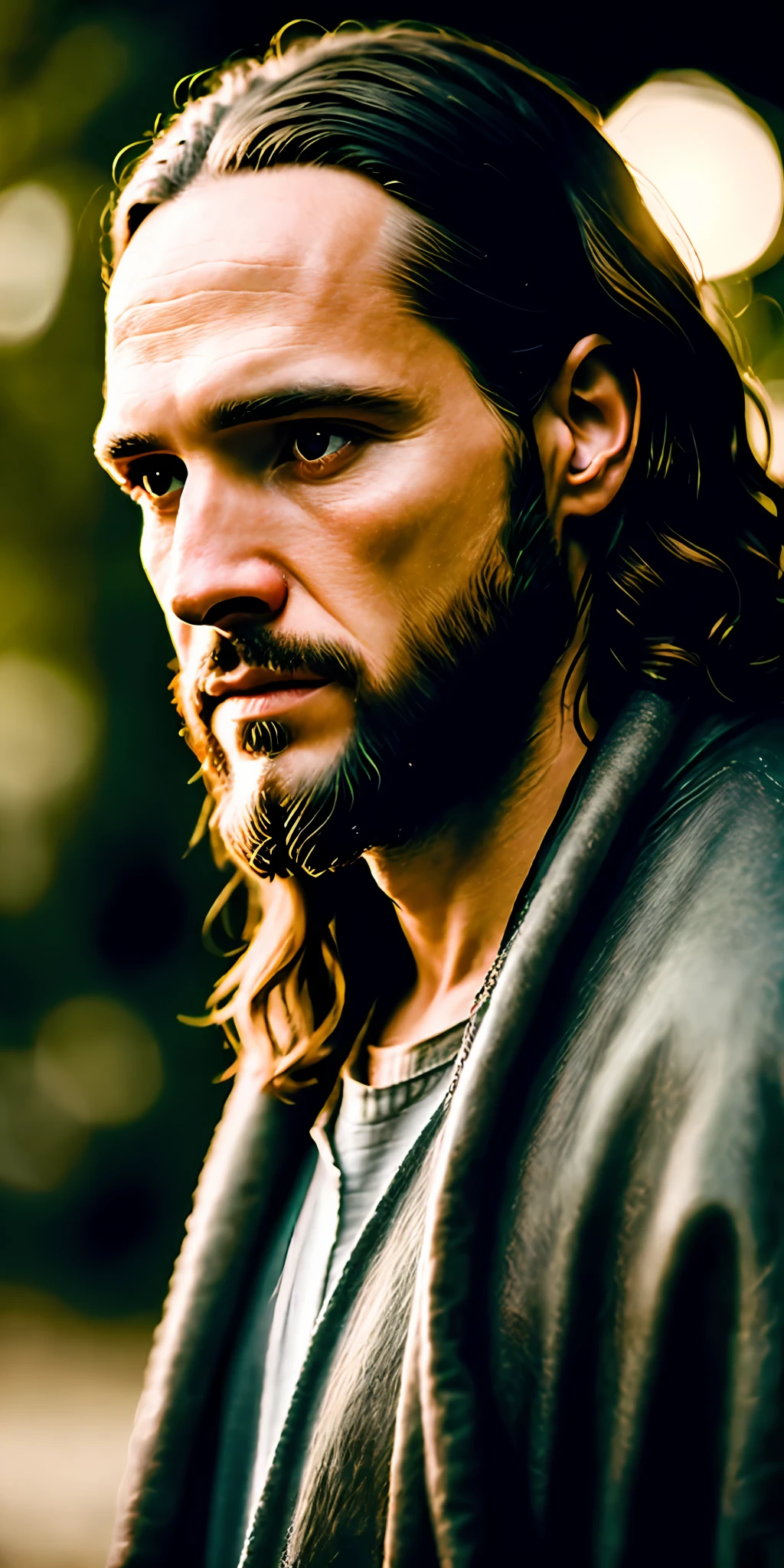 portrait of medieval Jesus, cinematic lighting, depth of field, bokeh, realism, photorealistic, hyperrealism, professional photography, uhd, dslr, hdr