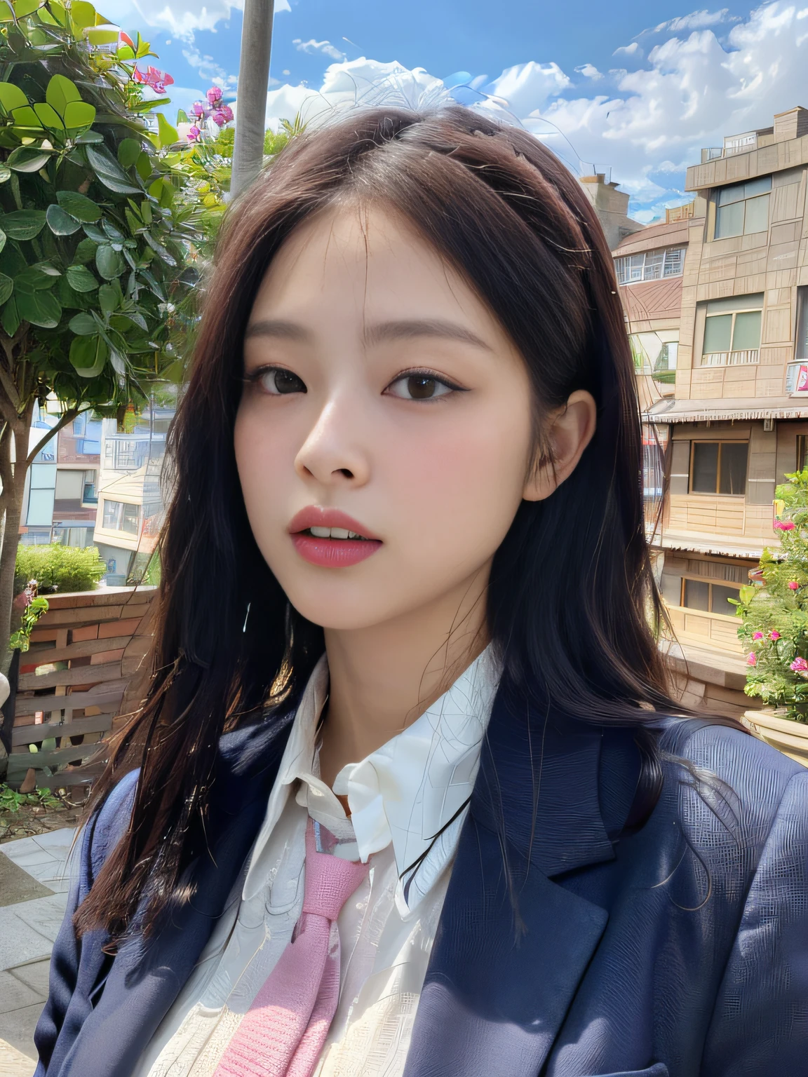 ulzzang-6500-v1.1, (raw photo:1.2), (photorealistic:1.4), beautiful detailed girl, very detailed eyes and face, beautiful detailed eyes, absurd, incredibly ridiculous, huge file size, super detailed, high resolution, very detailed, best quality, masterpiece, kemomimi, jennie face, wearing (((Japanese girls' high school uniform)), illustration, very detailed, CG, unity, 8k wallpaper, amazing, fine details, masterpiece, best quality, very detailed CG unified 8k wallpaper, face light, movie lighting, 1girl, (((dynamic pose))),