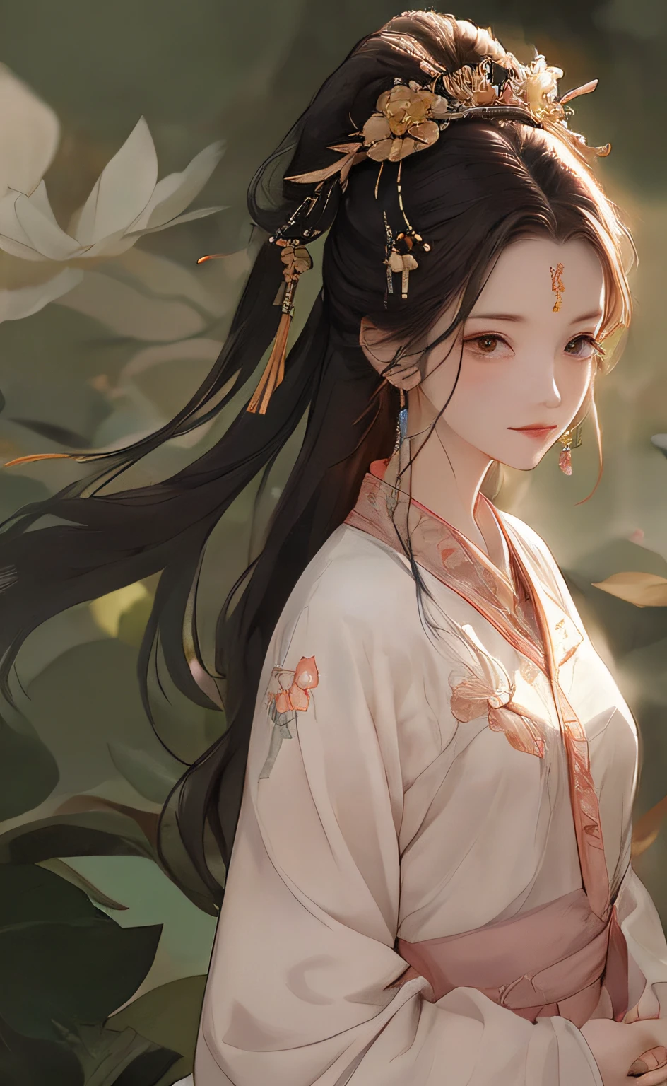 A girl, ancient Chinese costume, whole body, sunshine, clear face, clean white background, masterpiece, super detail, epic composition, ultra HD, high quality, extremely detailed, official art, uniform 8k wallpaper, super detail, 32k