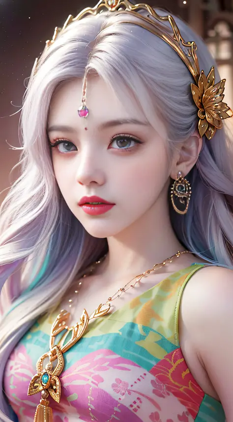 (Best Quality, 8k, Masterpiece, UHD: 1.2, CG: 1.2, Blender Rendering), close-up of a long-haired girl in ethnic minority clothes...