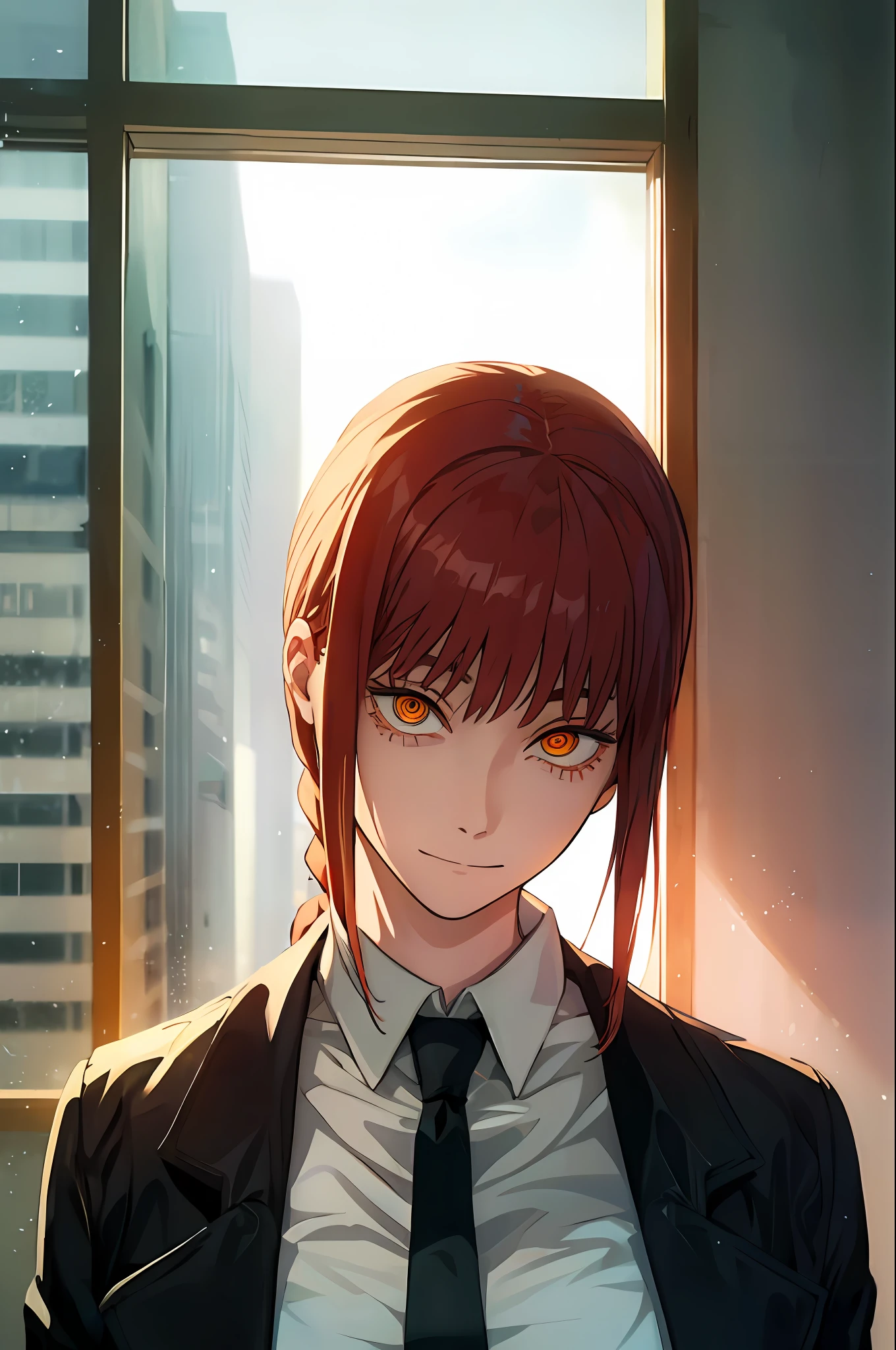 1girl, waist up, light smile, shiny skin
Best quality, masterpiece, (photorealistic: 1.4), dressed in black office clothes, jacket and tie