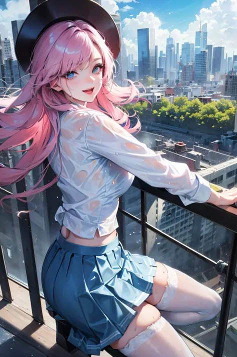 1 Girl, Official Art, Masterpiece, Sharp Focus, (Beautiful Gorgeous Cute Korean Woman: 1.3), Delicately Beautiful Hair and Eyes and Face, Realistic, Ultra-detailed, Beautiful Girl, Blue Sky, Glowing White Particles, (Sidelighting: 1.2), Sunlight, White Clo...
