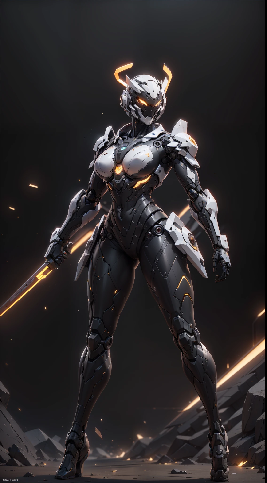 (1.5 in the front), (1 mechanical girl: 1.5), full body, solo, slender waist, thick thighs, (mechanical joints: 1.2), (mechanical limbs: 1.1), (blood vessels connected to tubes), (mechanical vertebrae attached to the back), (mechanical neck attached to the neck), armored lights, mecha head mirror, (glowing arm: 1.5), (laser eyes: 1.5), fierce eyes, moles under the eyes, combat stance, back is yellow halo, glowing ring, jetpack, dynamic pose,
Color, HDR, Ray Tracing, NVIDIA RTX, Super Resolution, Unreal 5, Subsurface Scattering, PBR Textures, Post Processing, Anisotropic Filtering, Depth of Field, Maximum Sharpness and Acutance, Rule of Thirds, 16k Raw, (Glow Particle: 1.4), Extremely Detailed CG, Unity 8K Wallpaper, 3D, Cinematic Lighting, Lens Vires, Reflections, Sharp Focus, Cyberpunk Art, Realistic, Highly Detailed CG Illustration, Extremely Delicate and Beautiful, Cinematic Light, (Realistic: 1.5), (dark background:1.5), dynamic angle, masterpiece, best quality, hyper detail, illustration, detail light, dramatic_shadow,face shadow, extra detail, best performance, (nsfw:0.9)