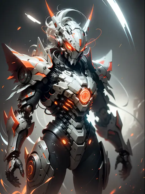 Ghost hunter in red armor, super cool ghost killer, wearing red mechanical armor, red claws, perfect body proportions, play lightning, super detail, realistic, shiny, reflective, bioluminescence, galactic cybernetic mask, mecha, (executioner: 1.2), cape, S...