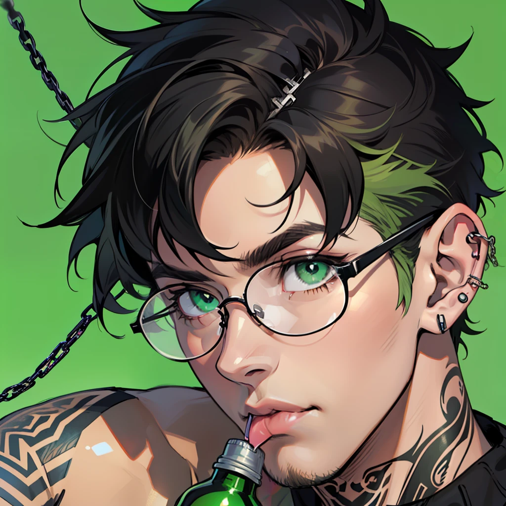 anime guy with green eyes and glasses
