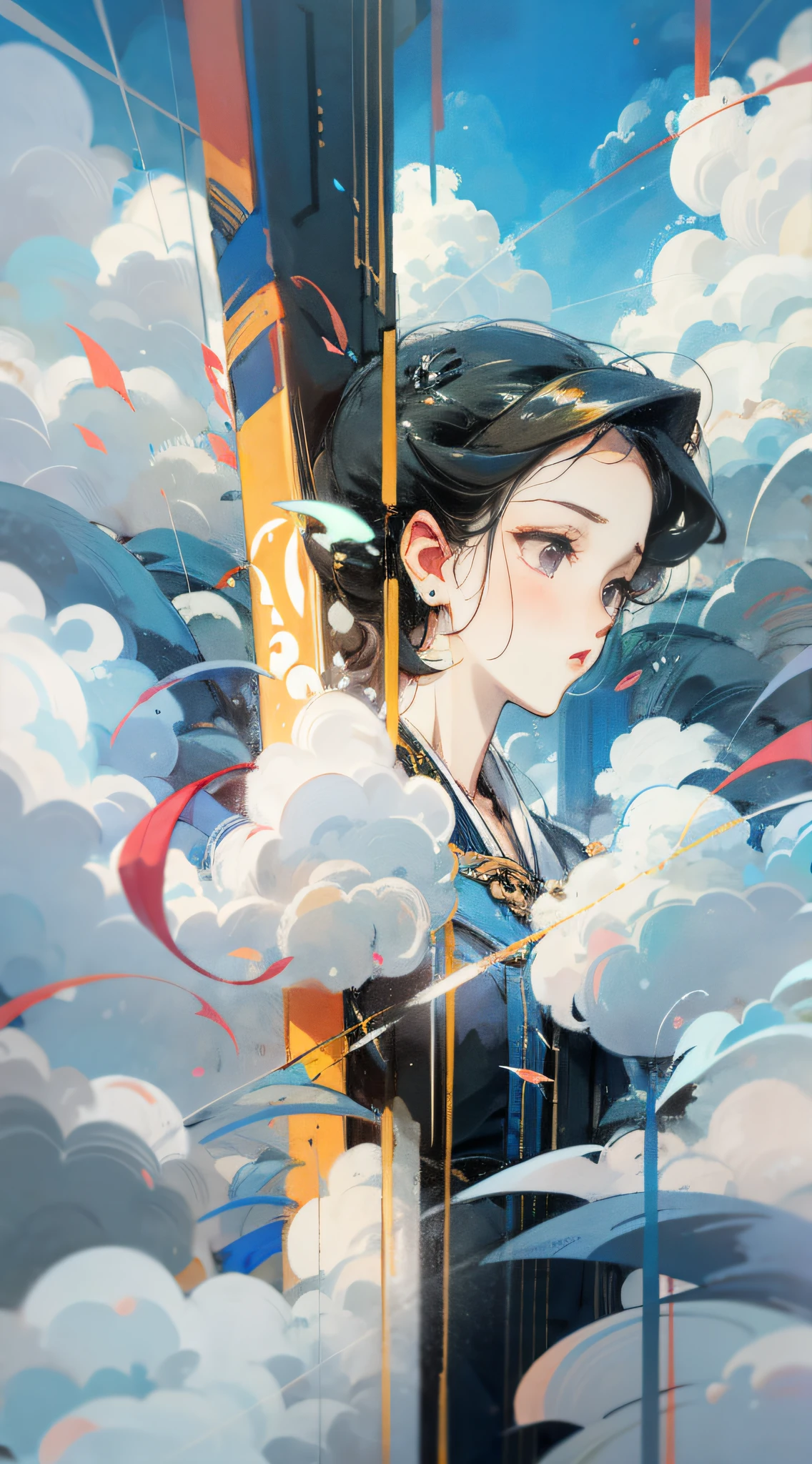 A girl , cloud,female focus