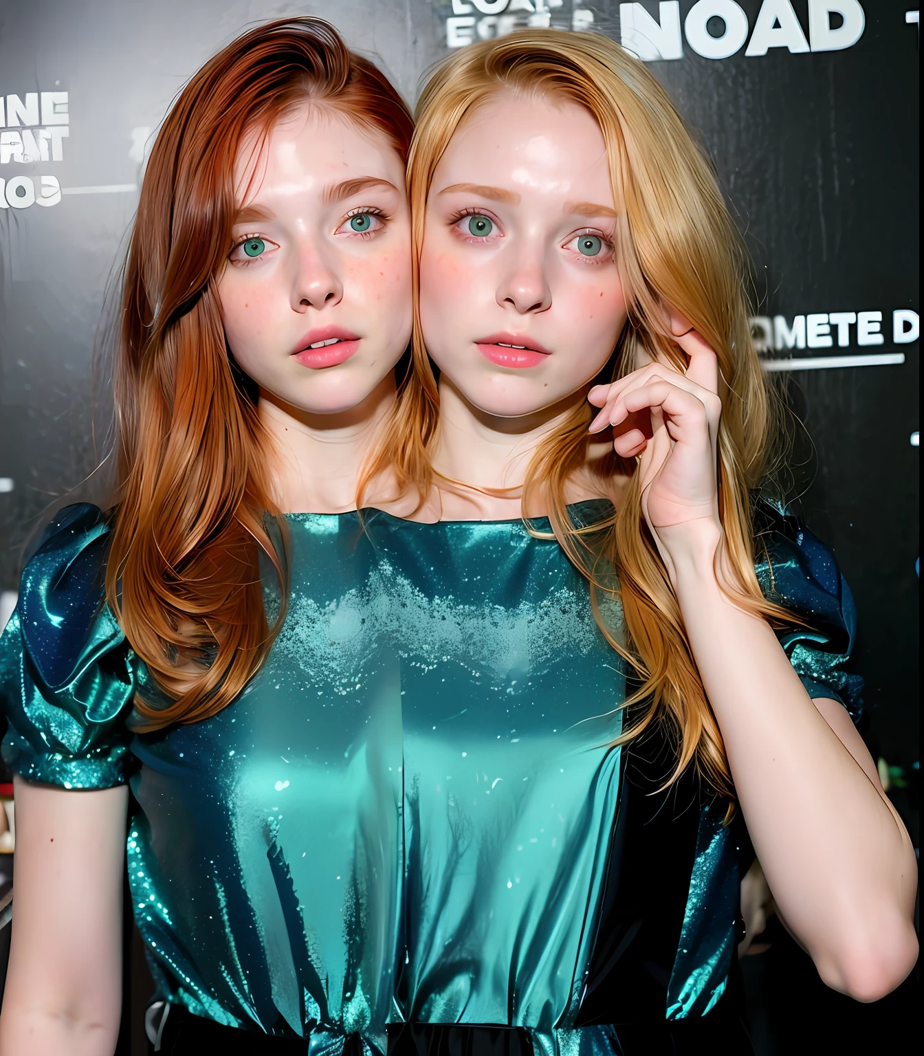 Two young women posing for a picture at a movie premiere - SeaArt AI