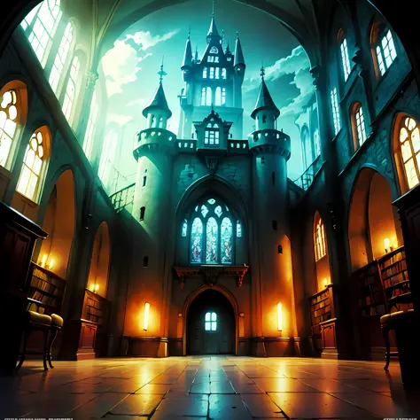 (anime setting) ,(digital art), (anime), anime style digital art, castle hall,m castle golden adornments, scenery, an anime cast...